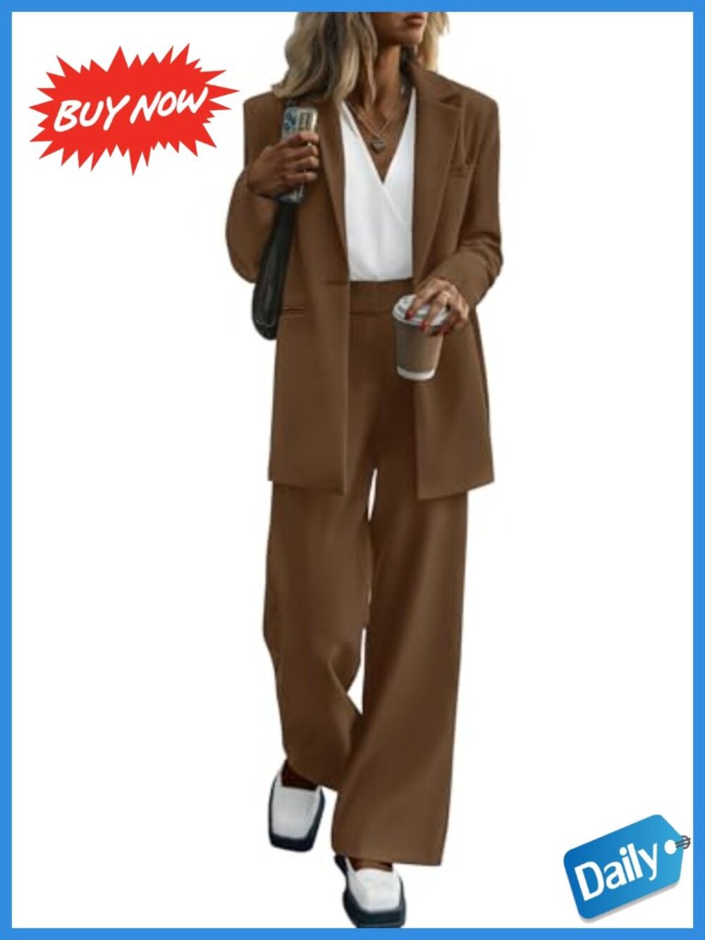 Women's 2 Piece Pantsuit Set Oversized Blazer Wide Leg Pants Business Suit